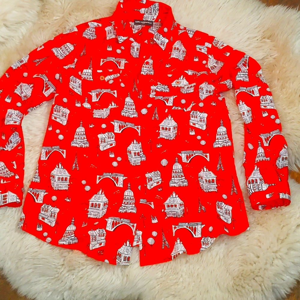 Karl Lagerfeld long sleeved with breast pockets.. hidden buttons down the front